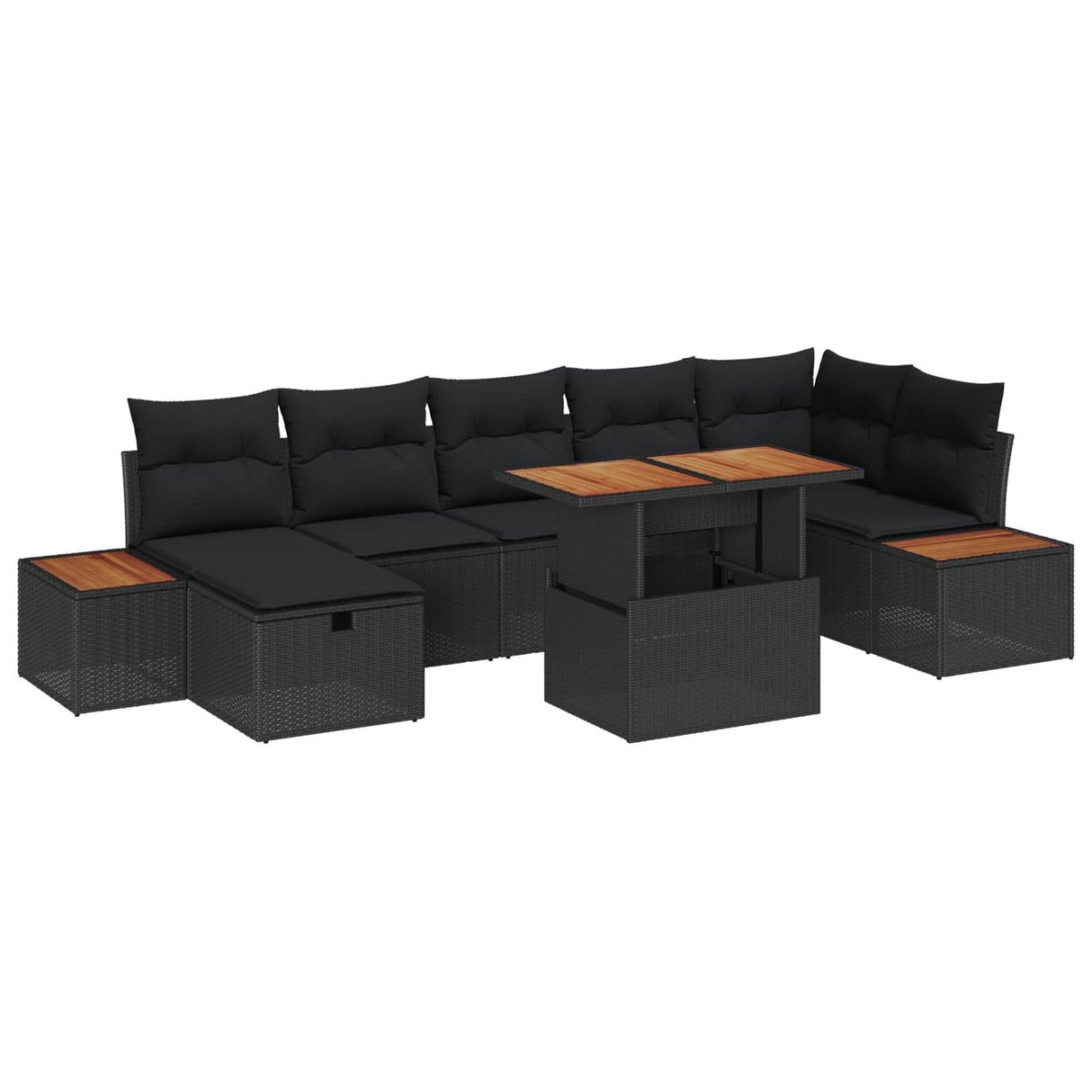 vidaXL Tuinbank Set met kussen met opslag 8 pcs Zwart poly rattan