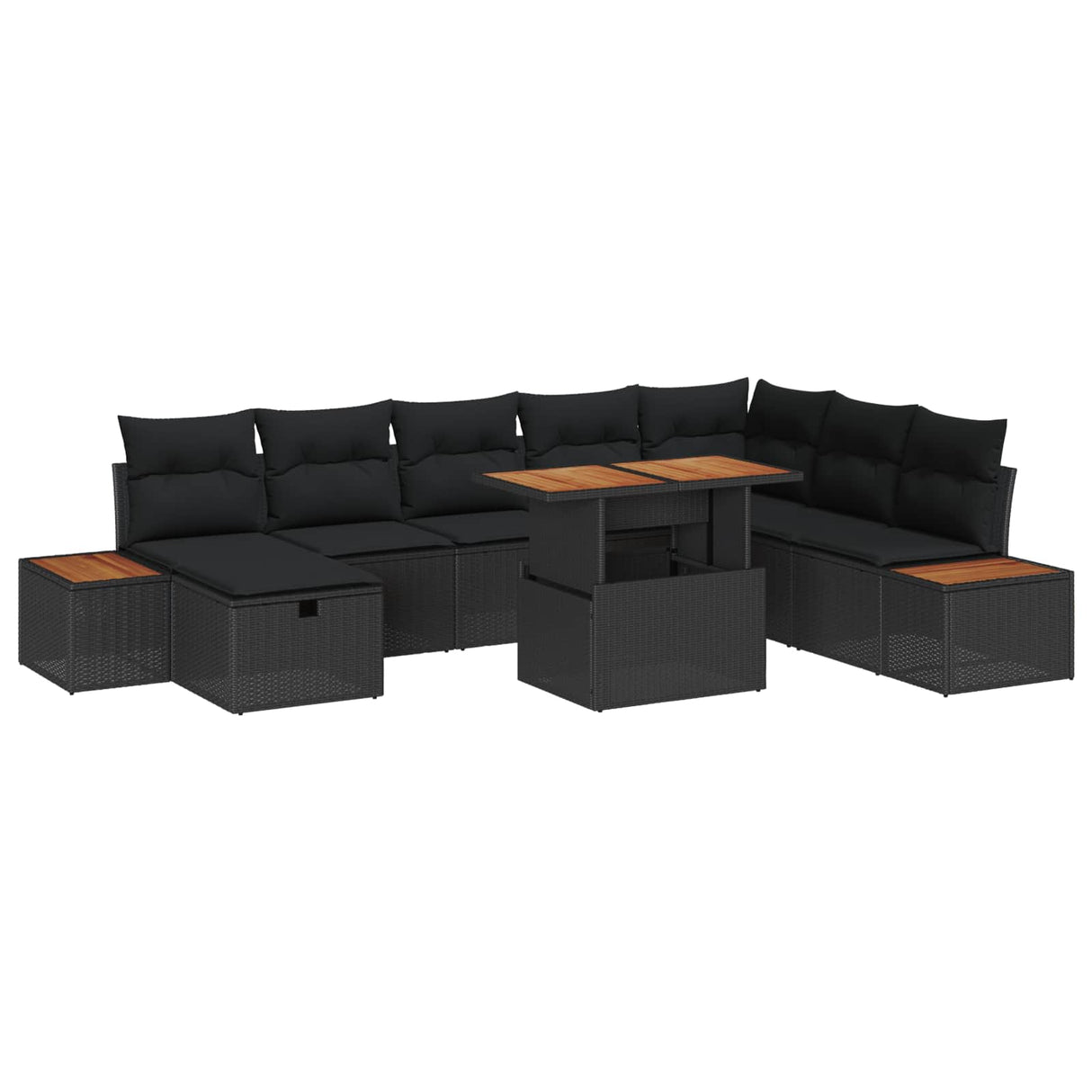 vidaXL Tuinbank Set met kussen met opslag 9 pcs Zwart poly rattan