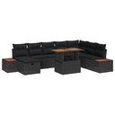vidaXL Tuinbank Set met kussen met opslag 9 pcs Zwart poly rattan
