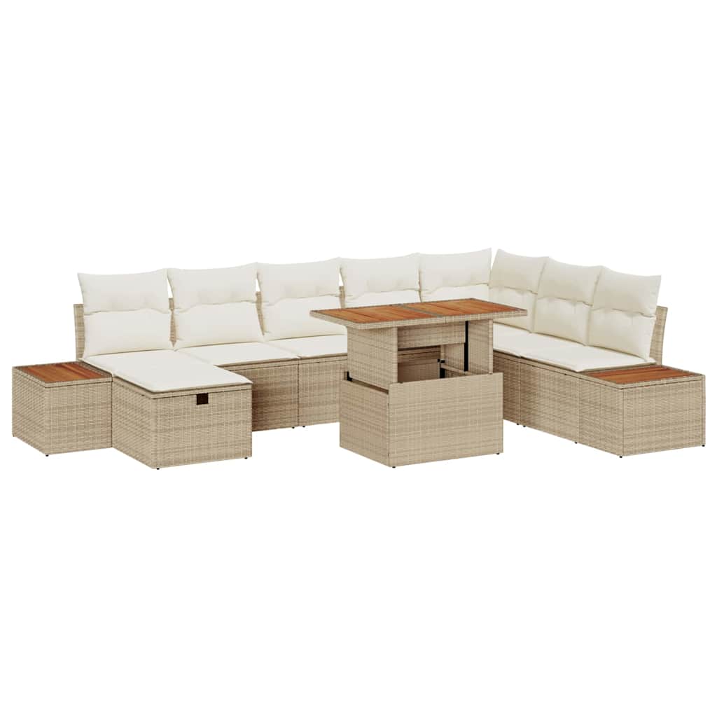 vidaXL Tuinbank Set met kussen met opslag 9 pcs Zwart poly rattan
