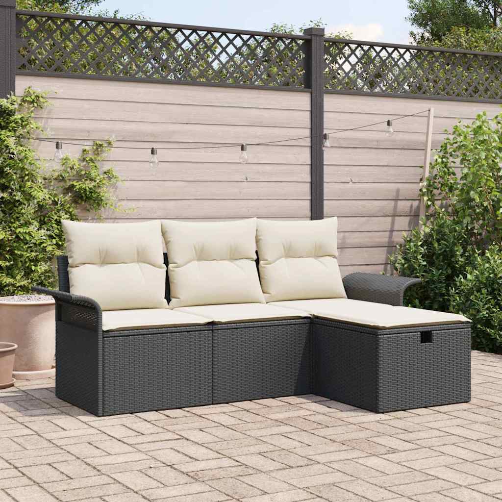vidaXL Tuinbank Set met kussen met opslag 4 pcs Poly rattan