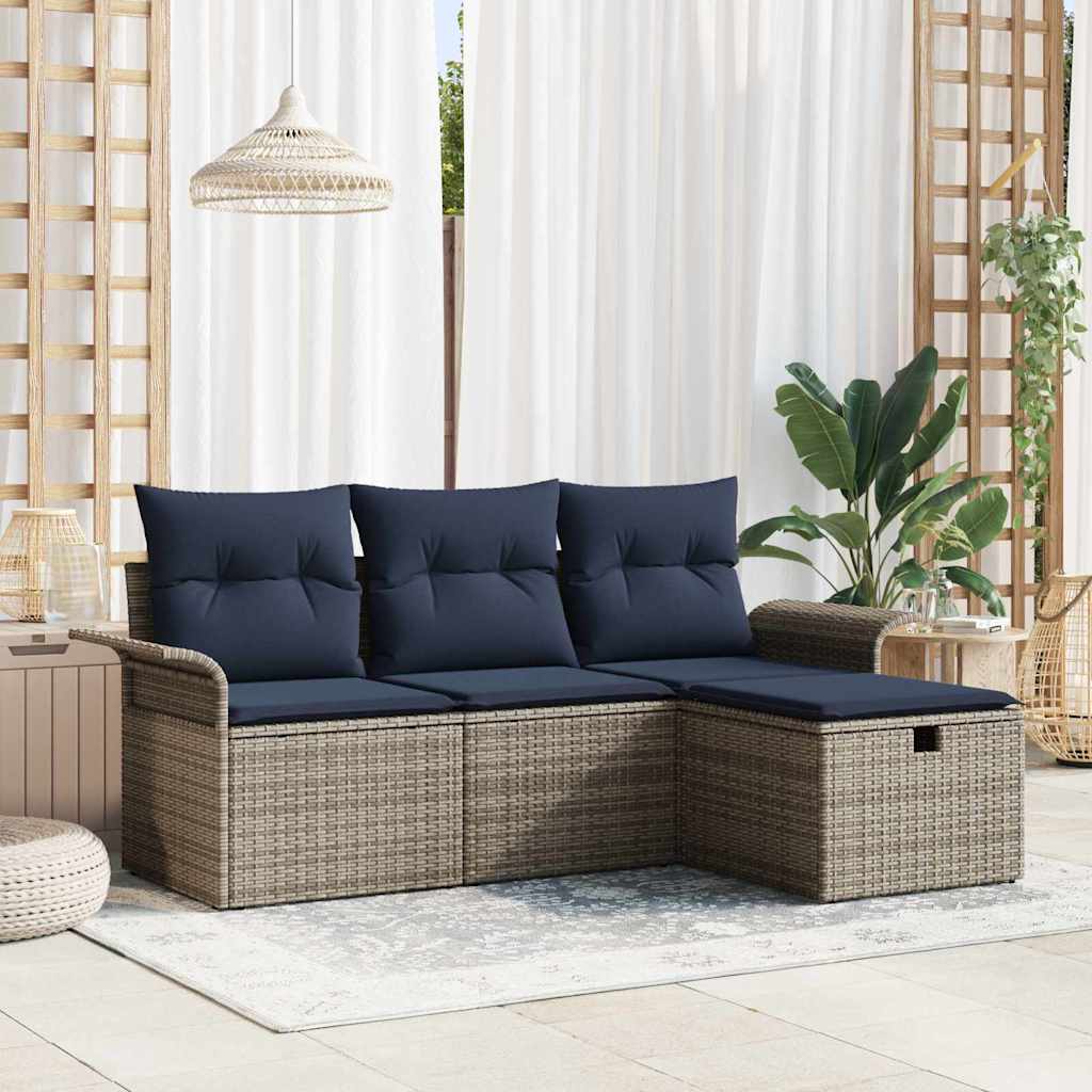 vidaXL Tuinbank Set met kussen met opslag 4 pcs Poly rattan