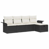 vidaXL Tuinbank Set met kussen met opslag 5 pcs Zwart Poly rattan