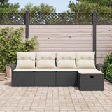 vidaXL Tuinbank Set met kussen met opslag 5 pcs Zwart Poly rattan