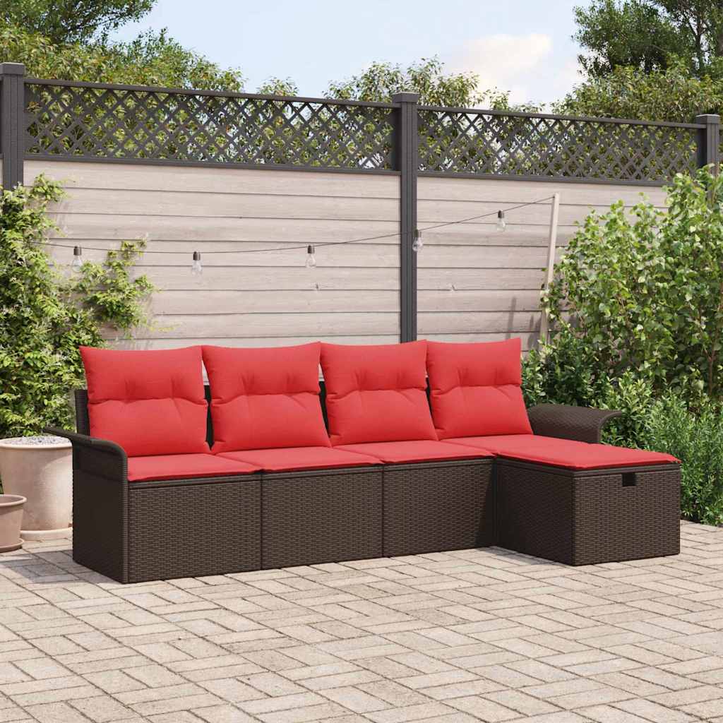vidaXL Garden Sofa Set with Cushion Storage 5 pcs Poly Rattan