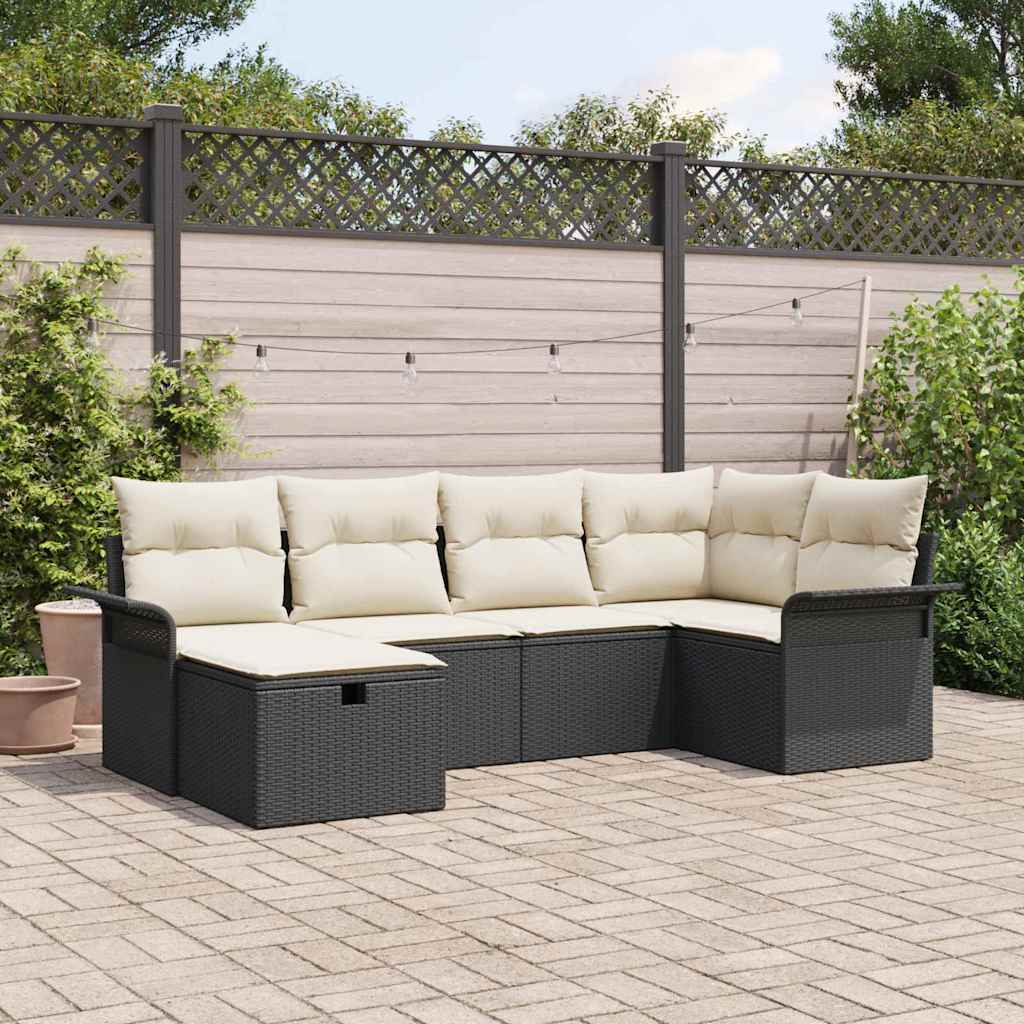 vidaXL Garden Sofa Set with Cushion and Storage 6 pcs Poly Rattan