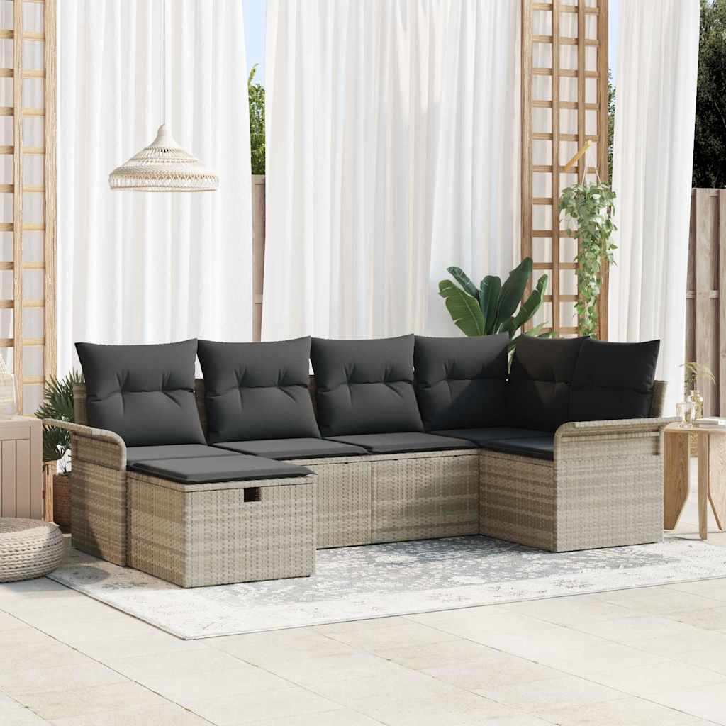 vidaXL Garden Sofa Set with Cushion and Storage 6 pcs Poly Rattan