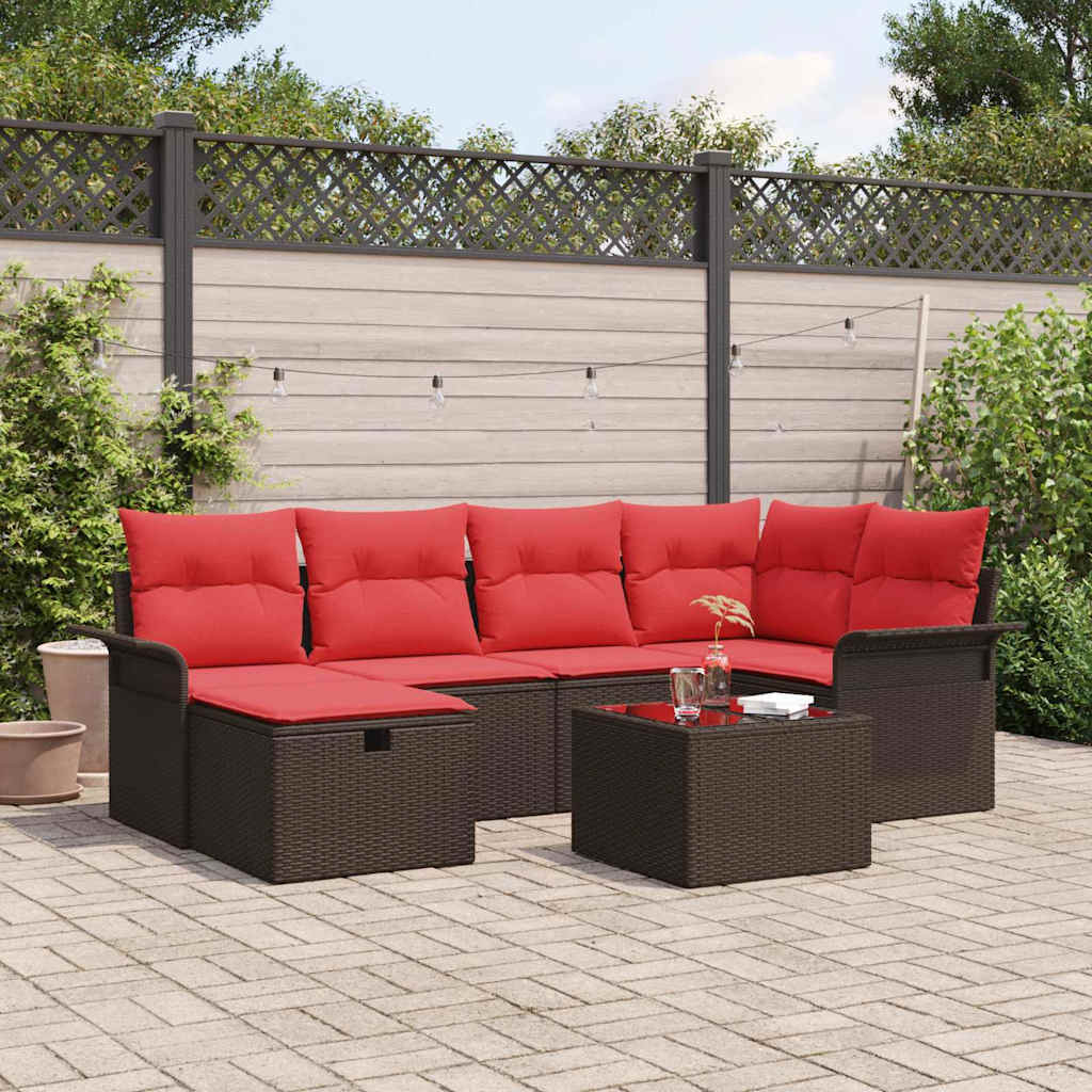 vidaXL Tuinbank Set met kussen met opslag 6 pcs Poly rattan