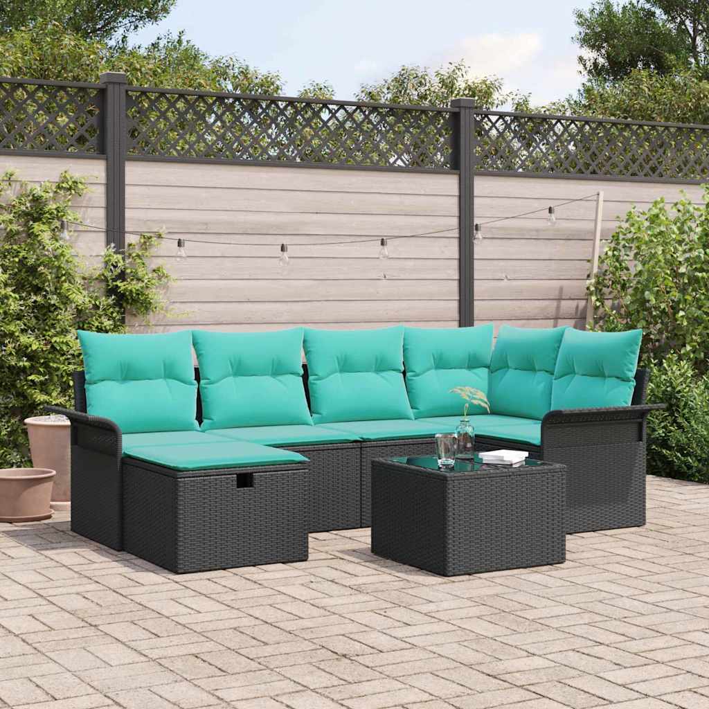 vidaXL Tuinbank Set met kussen met opslag 6 pcs Poly rattan