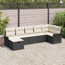 vidaXL Tuinbank Set met kussen met opslag 7 pcs Zwart Poly rattan