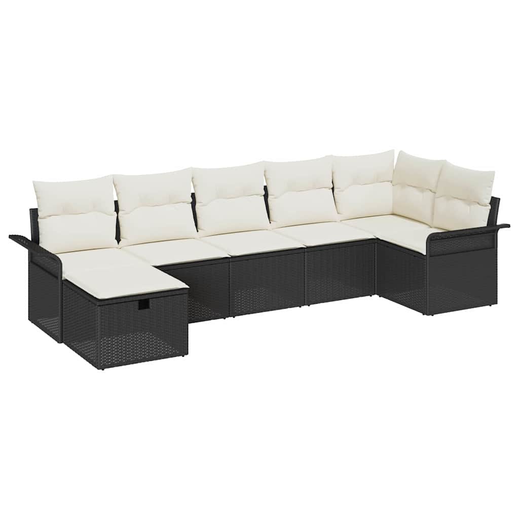 vidaXL Tuinbank Set met kussen met opslag 7 pcs Zwart Poly rattan
