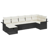 vidaXL Tuinbank Set met kussen met opslag 7 pcs Zwart Poly rattan