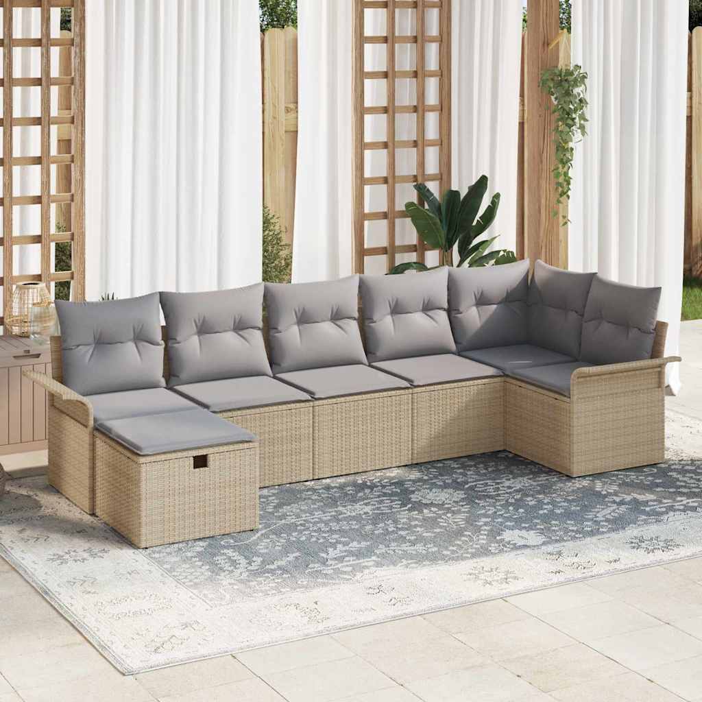 vidaXL Tuinbank Set met kussen met opslag 7 pcs Zwart Poly rattan