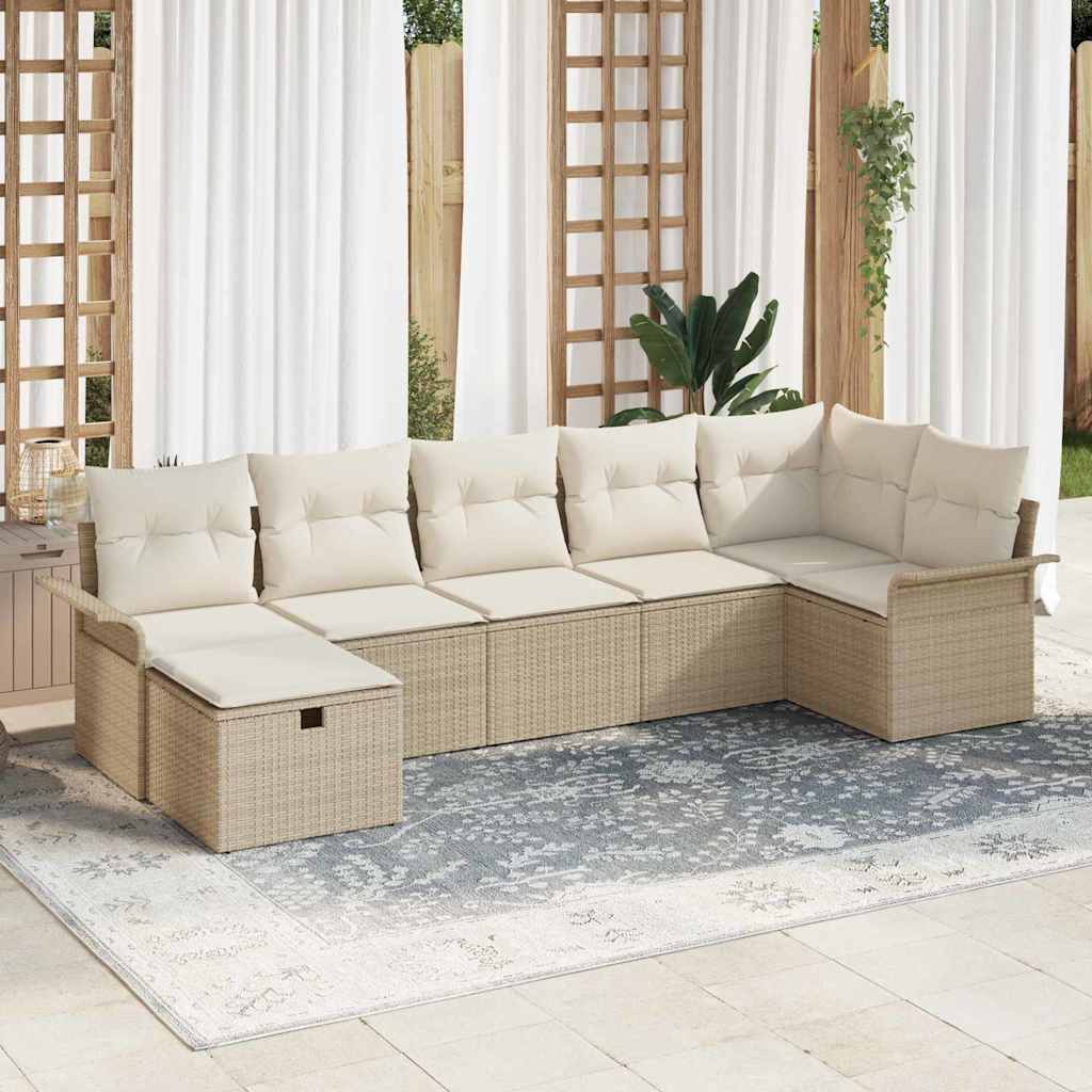 vidaXL Tuinbank Set met kussen met opslag 7 pcs Zwart Poly rattan