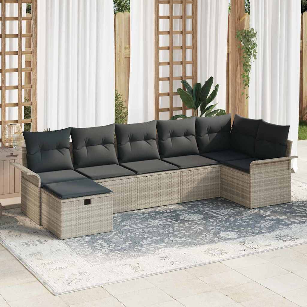 vidaXL Tuinbank Set met kussen met opslag 7 pcs Zwart Poly rattan