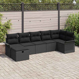 vidaXL Tuinbank Set met kussen met opslag 7 pcs Zwart Poly rattan