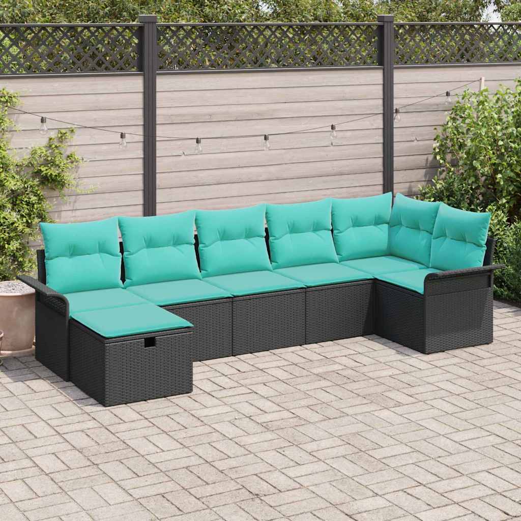 vidaXL Tuinbank Set met kussen met opslag 7 pcs Bruin Poly rattan