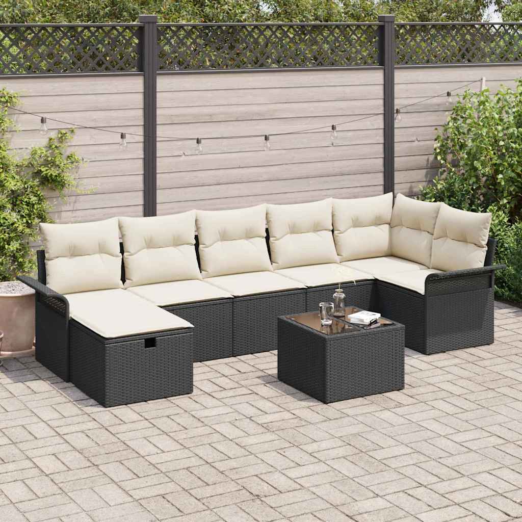 vidaXL Tuinbank Set met kussen met opslag 7 pcs Zwart Poly rattan
