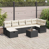 vidaXL Tuinbank Set met kussen met opslag 7 pcs Zwart Poly rattan