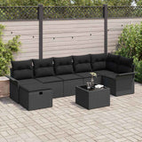 vidaXL Tuinbank Set met kussen met opslag 7 pcs Zwart Poly rattan