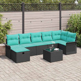 vidaXL Tuinbank Set met kussen met opslag 7 pcs Bruin Poly rattan