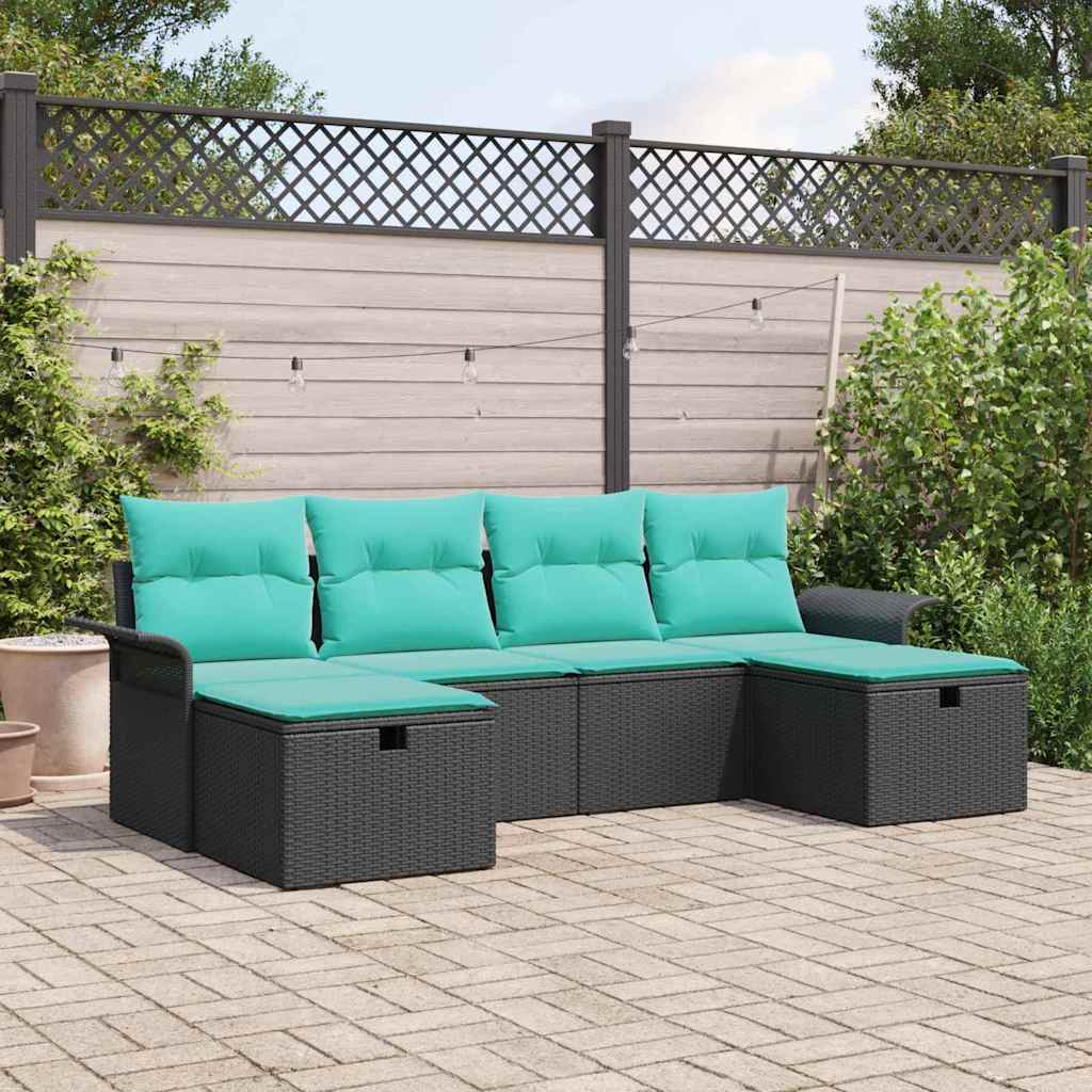 vidaXL Tuinbank Set met kussen met opslag 6 pcs Poly rattan
