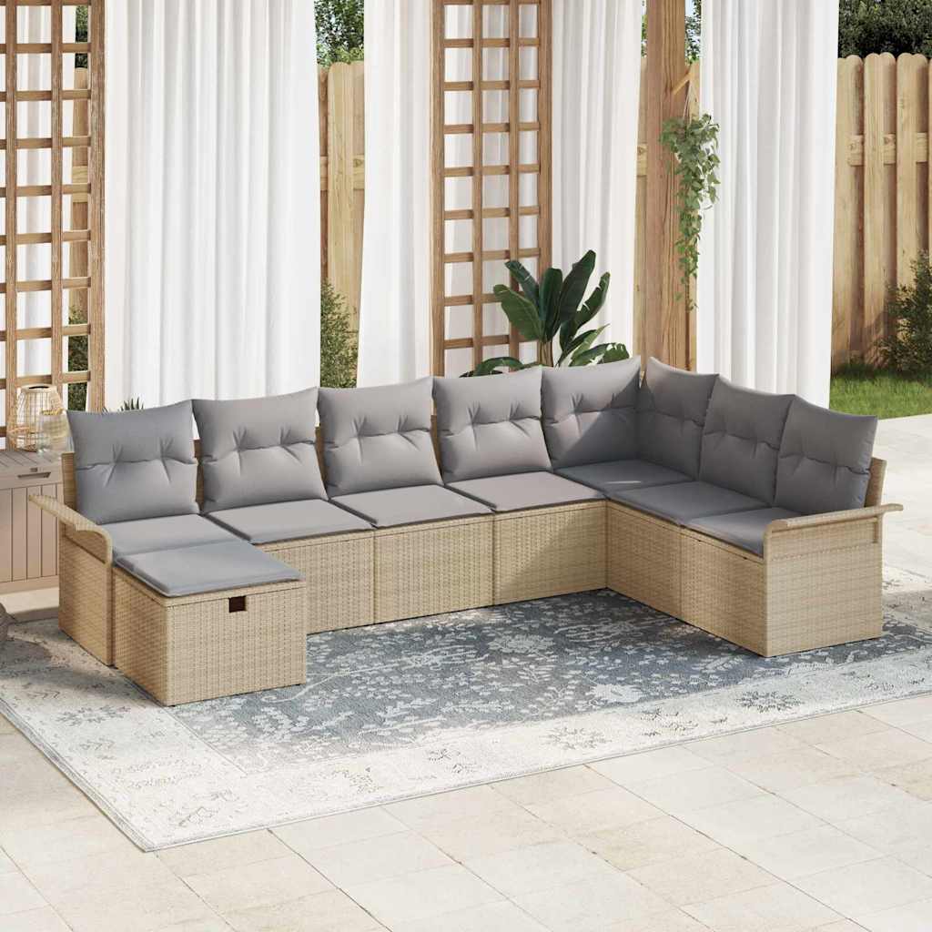 vidaXL Tuinbank Set met kussen met opslag 8 pcs Zwart Poly rattan