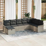 vidaXL Tuinbank Set met kussen met opslag 8 pcs Zwart Poly rattan