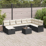 vidaXL Tuinbank Set met kussen met opslag 8 pcs Zwart Poly rattan