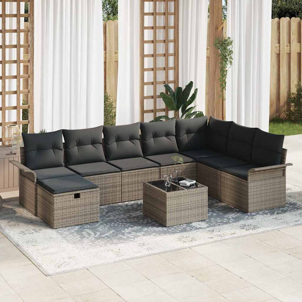 vidaXL Tuinbank Set met kussen met opslag 8 pcs Zwart Poly rattan