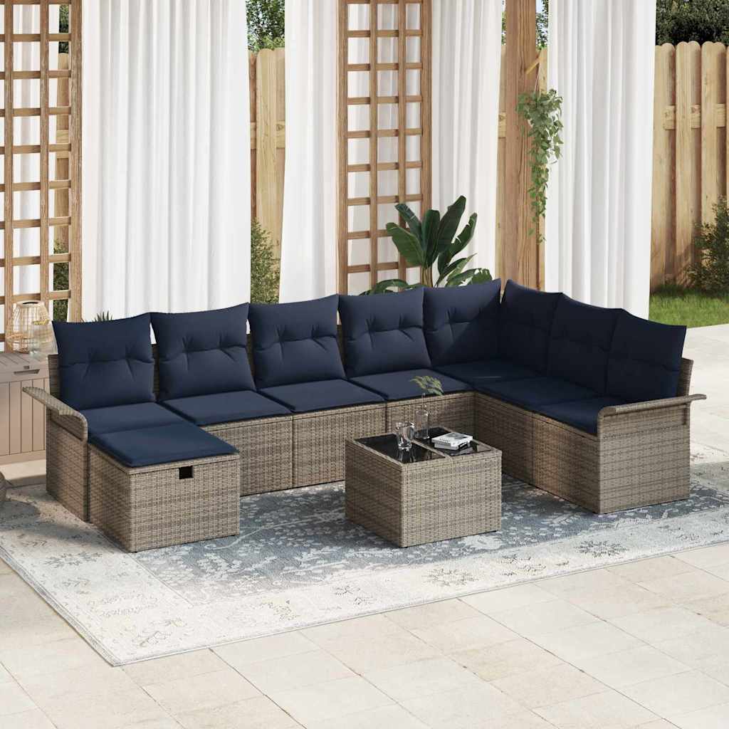 vidaXL Tuinbank Set met kussen met opslag 8 pcs Poly rattan