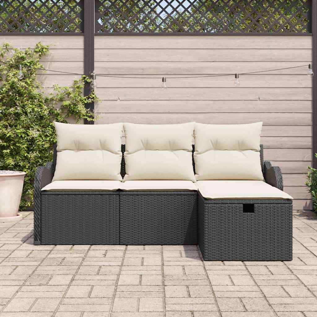 vidaXL Tuinbank Set met kussen met opslag 4 pcs Poly rattan