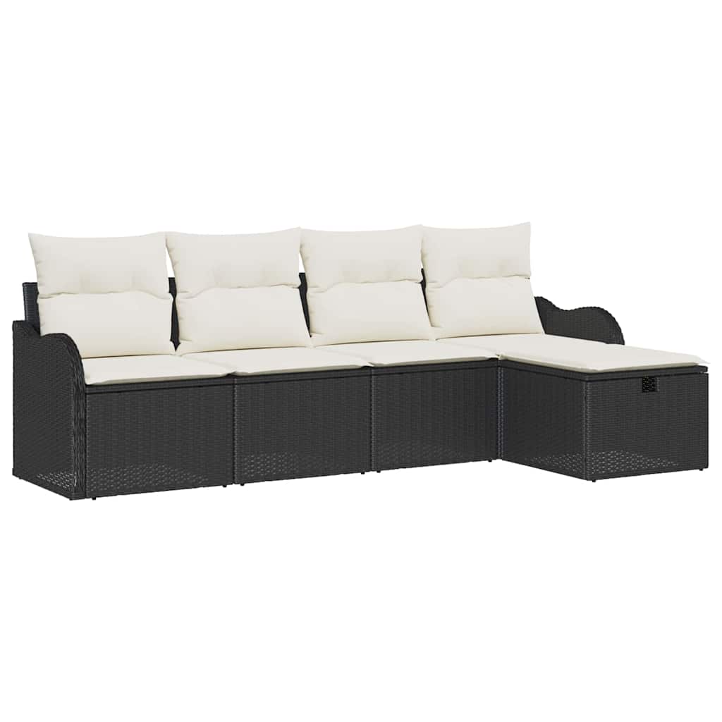 vidaXL Tuinbank Set met kussen met opslag 5 pcs Zwart Poly rattan