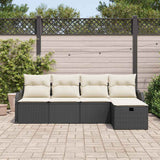 vidaXL Tuinbank Set met kussen met opslag 5 pcs Zwart Poly rattan