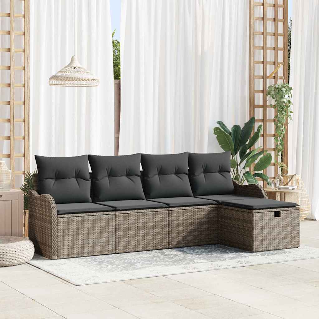 vidaXL Tuinbank Set met kussen met opslag 5 pcs Zwart Poly rattan