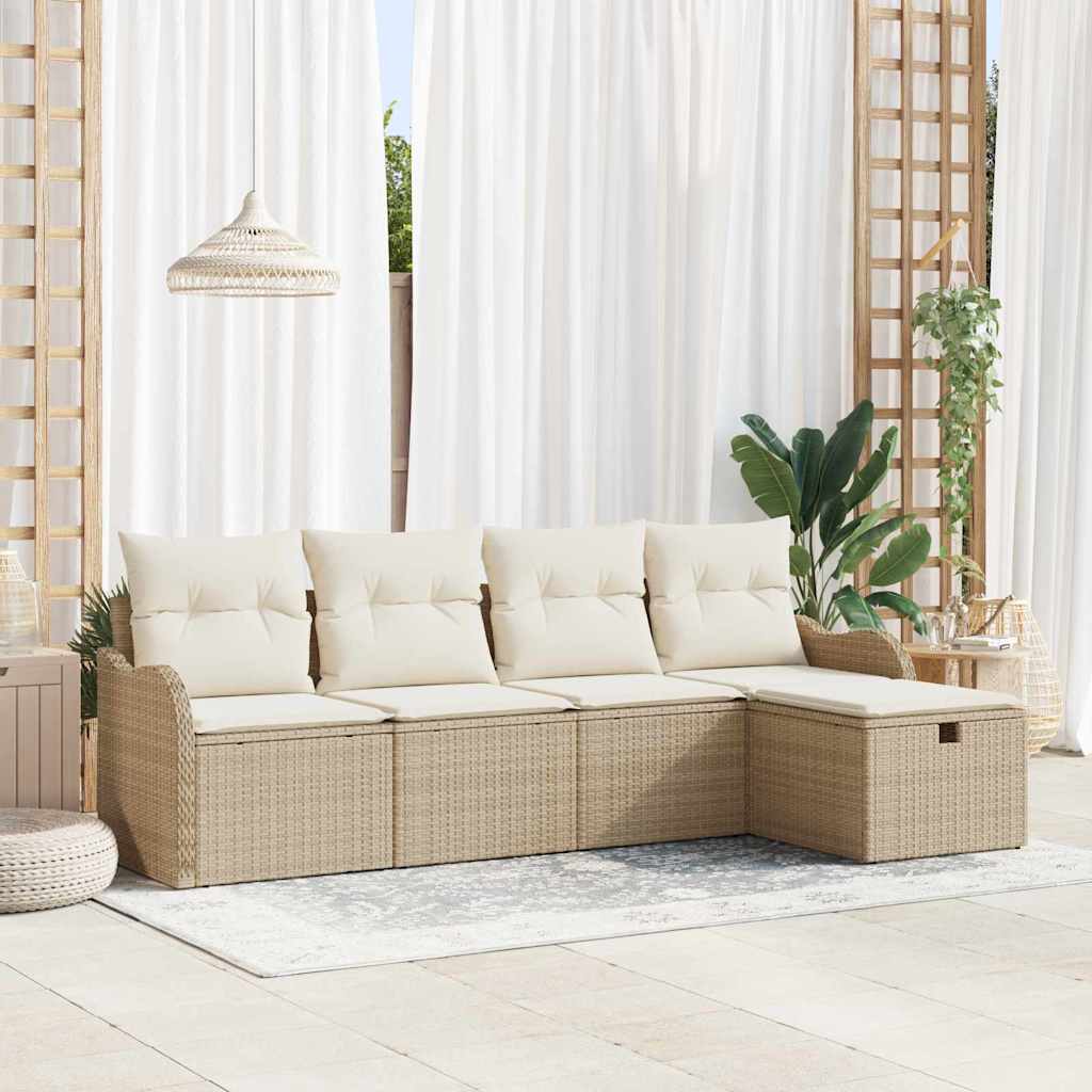 vidaXL Tuinbank Set met kussen met opslag 5 pcs Zwart Poly rattan