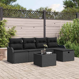 vidaXL Tuinbank Set met kussen met opslag 5 pcs Zwart Poly rattan