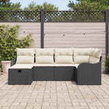 vidaXL Tuinbank Set met kussen met opslag 6 pcs Zwart Poly rattan