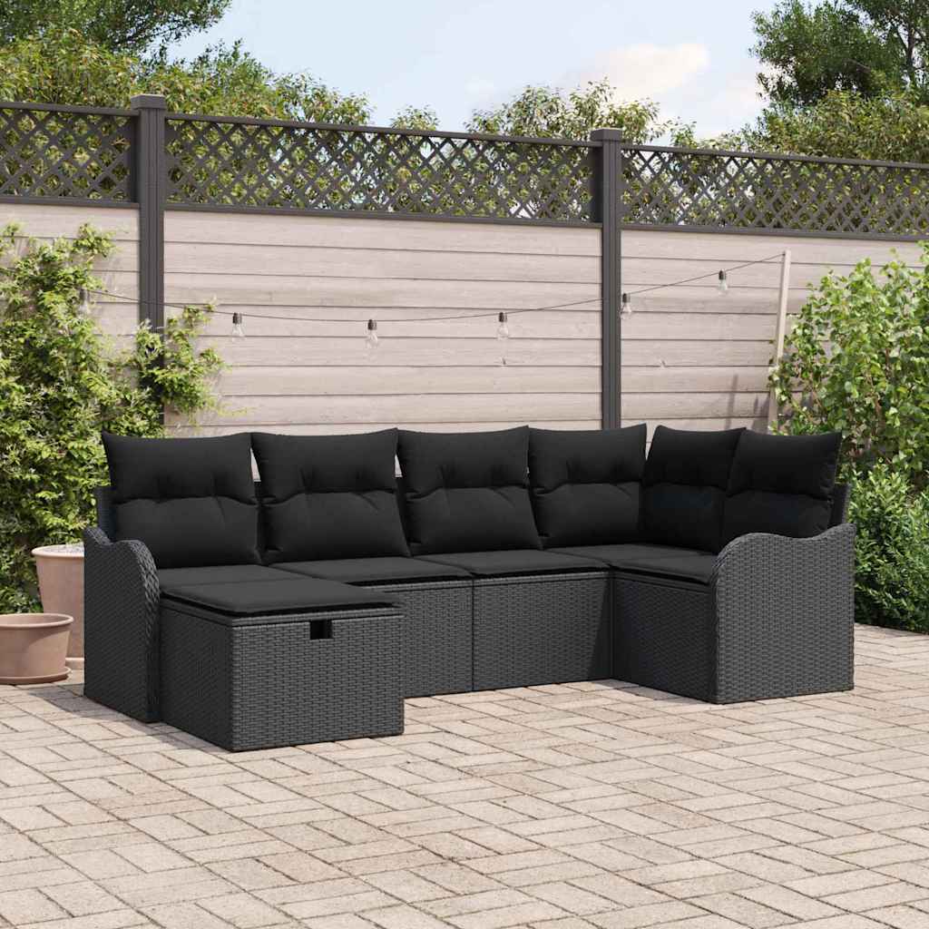 vidaXL Tuinbank Set met kussen met opslag 6 pcs Zwart Poly rattan