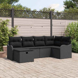 vidaXL Tuinbank Set met kussen met opslag 6 pcs Zwart Poly rattan