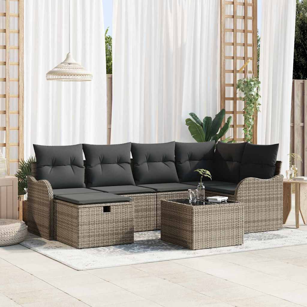 vidaXL Tuinbank Set met kussen met opslag 6 pcs Zwart Poly rattan