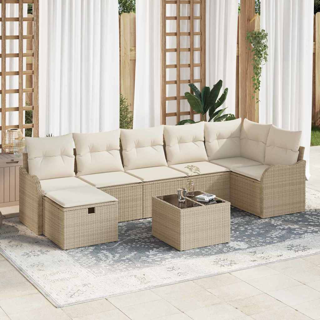vidaXL Tuinbank Set met kussen met opslag 7 pcs Zwart Poly rattan