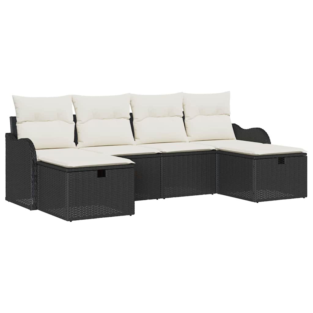 vidaXL Tuinbank Set met kussen met opslag 6 pcs Zwart Poly rattan