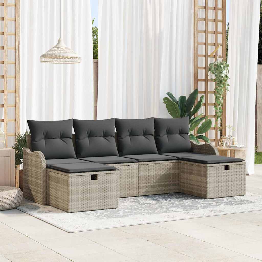 vidaXL Tuinbank Set met kussen met opslag 6 pcs Zwart Poly rattan