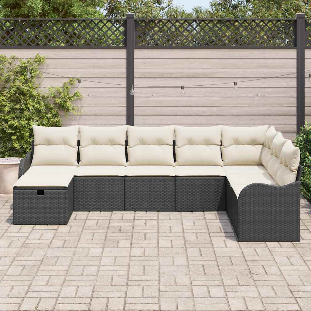 vidaXL Tuinbank Set met kussen met opslag 8 pcs Zwart Poly rattan