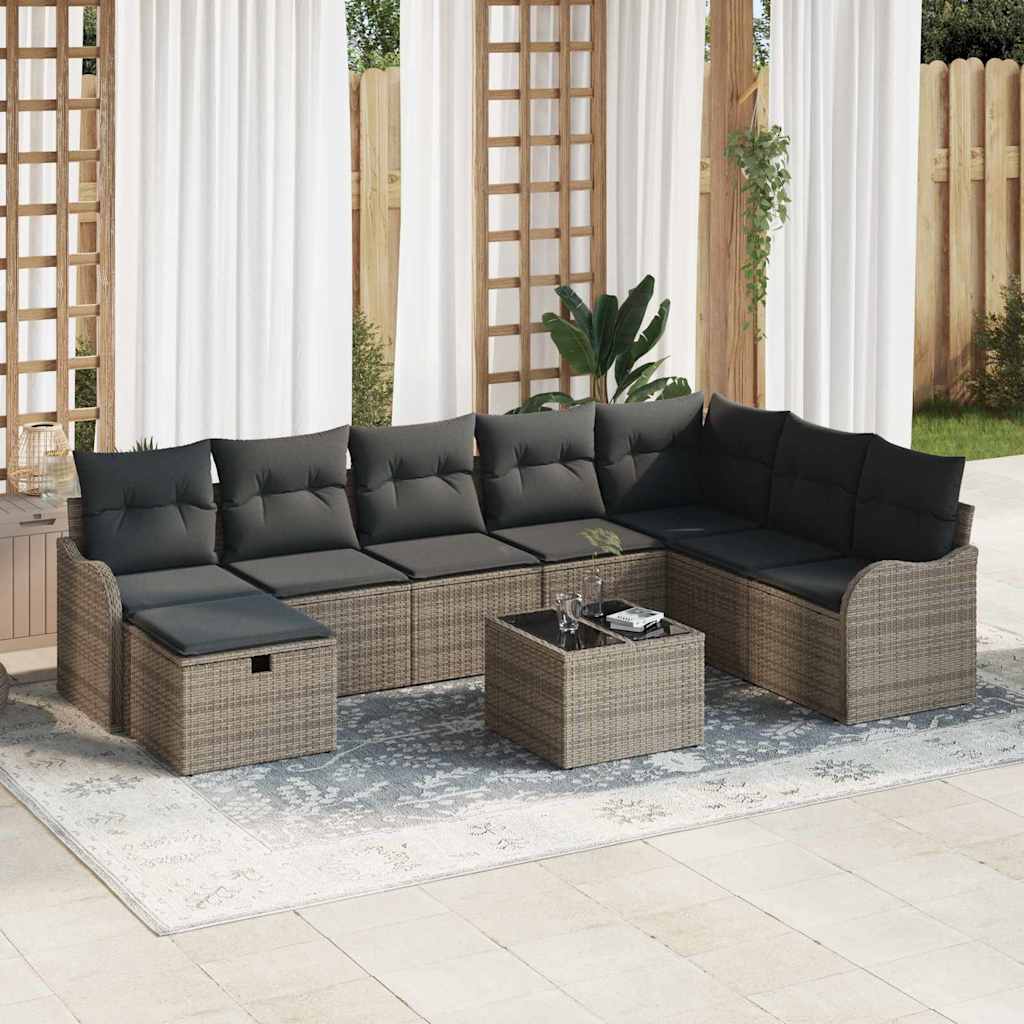 vidaXL Tuinbank Set met kussen met opslag 8 pcs Zwart Poly rattan