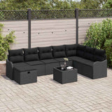 vidaXL Tuinbank Set met kussen met opslag 8 pcs Zwart Poly rattan