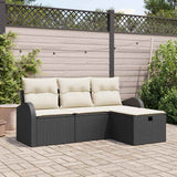 vidaXL Tuinbank Set met kussen met opslag 4 pcs Zwart Poly rattan