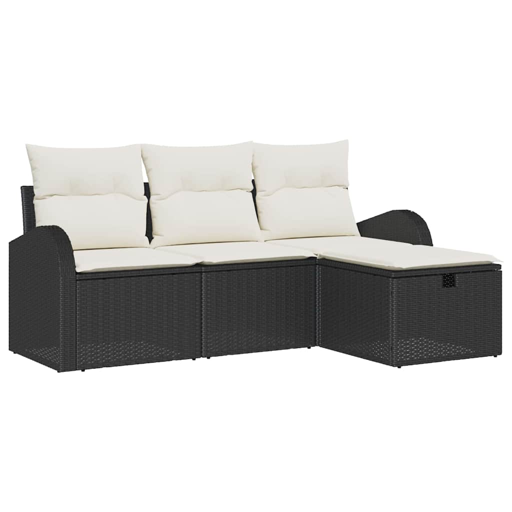 vidaXL Tuinbank Set met kussen met opslag 4 pcs Zwart Poly rattan