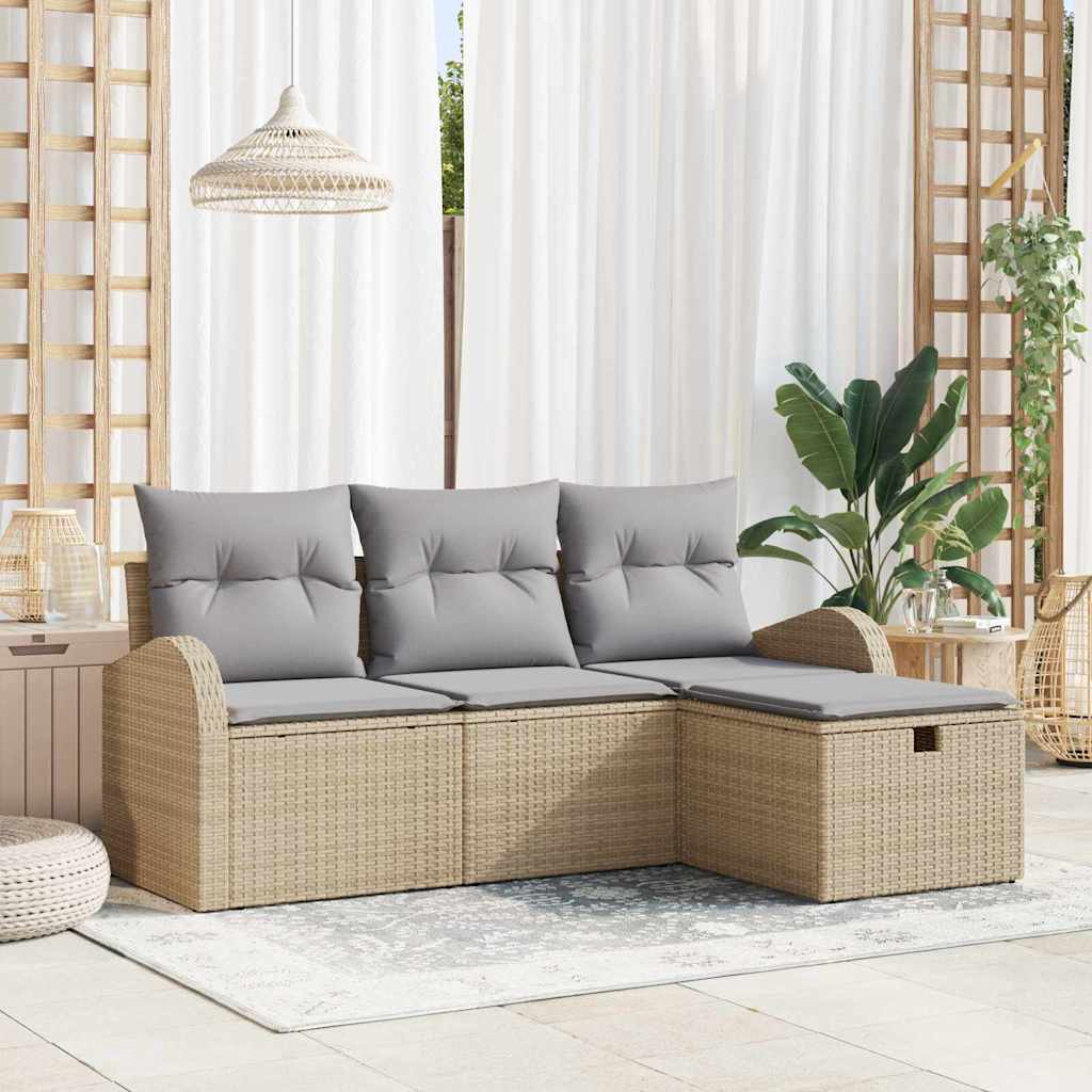 vidaXL Tuinbank Set met kussen met opslag 4 pcs Zwart Poly rattan